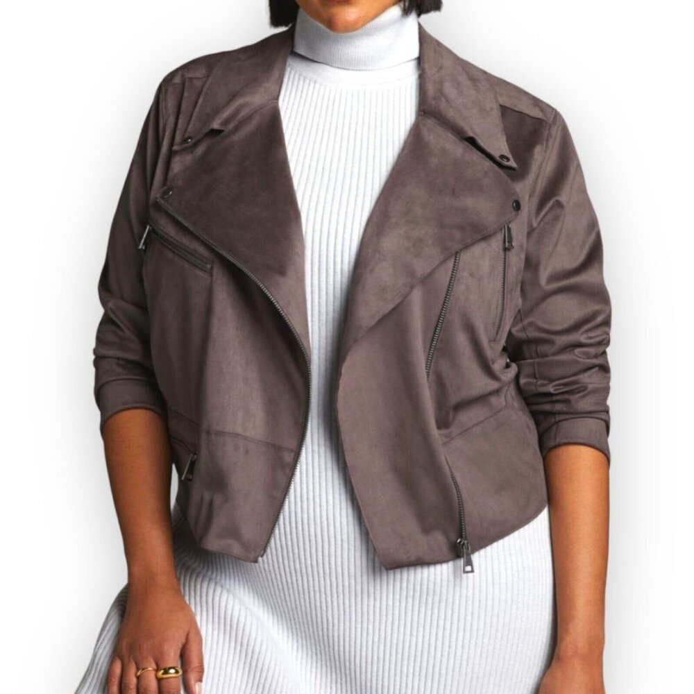 Anthropologie Hutch 3X Faux Suede Moto Jacket Coat Motorcycle Mocha Gray New - Picture 1 of 10